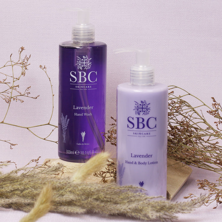 Lavender Hand Wash and Hand & Body Lotion with dried flowers 