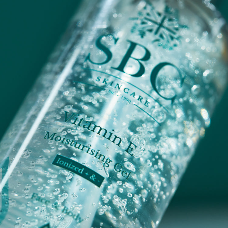 Close up of Vitamin E Moisturising Gel with light shining through 