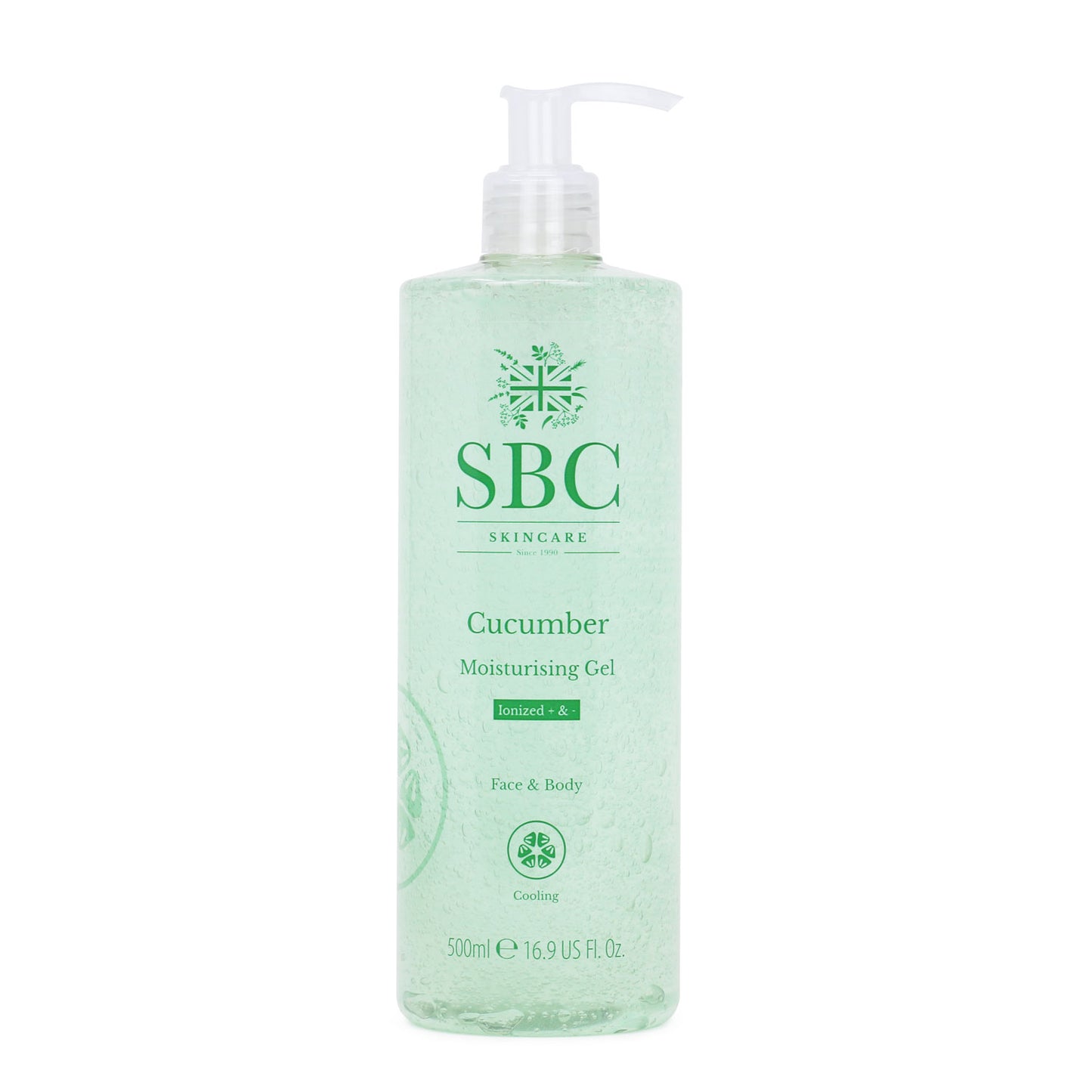 SBC Skincare's Cucumber Moisturising Gel  500ml on a white background 